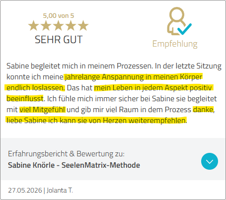Kundenstimme 5 Sterne zur SeelenMatrix Methode